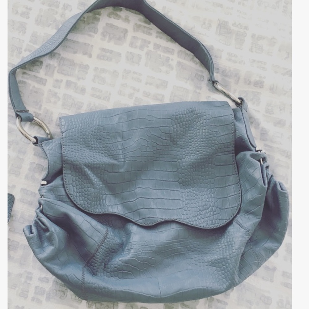 Genuine leather light blue